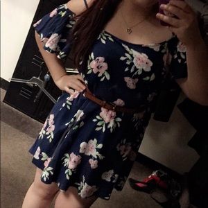 Floral cold shoulder sun dress and belt